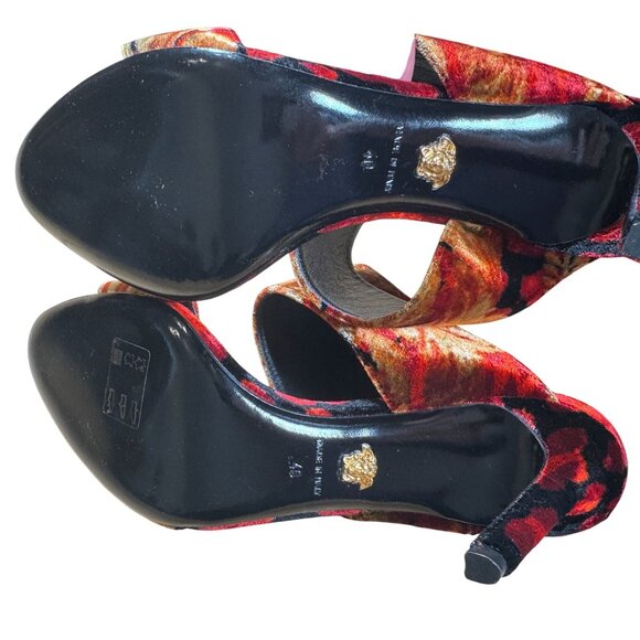 Versace Womens Baroque Velvet Sandals Size 40 Red & Gold Stiletto NIB - Picture 10 of 12